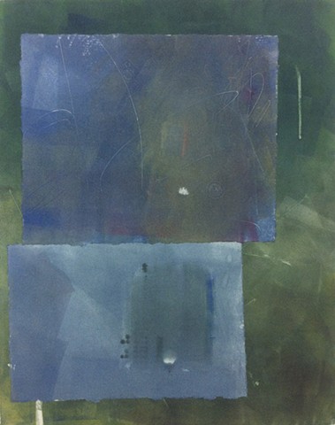 Two Blue Rectangles on a Green Landscape