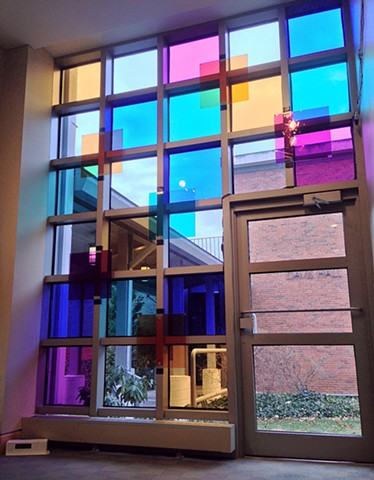Stained Glass Light Pixelation Installation at Andover Newton Theological School's Sarly Gallery