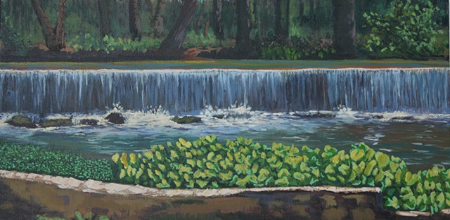 Mill Pond and Falls on Shoal Creek, Summer 2020 acrylic painting by Amy Feger