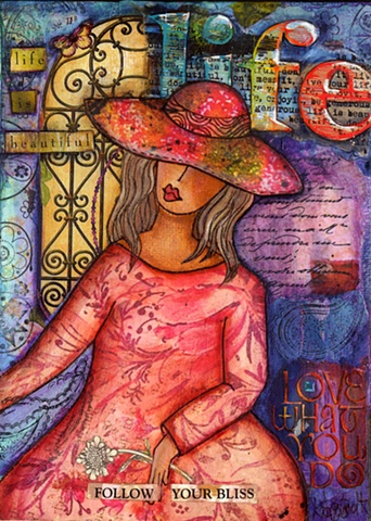Girls with Hats Mixed Media collage/painting