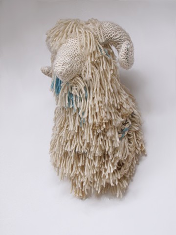 sheep, ram, taxidermy, sculpture, fiber art, wool, knitting, art