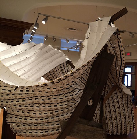 site specific installation sculpture using reclaimed paper and wood