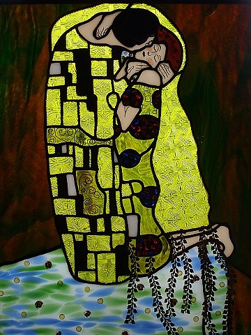 klimt the kiss stained glass  