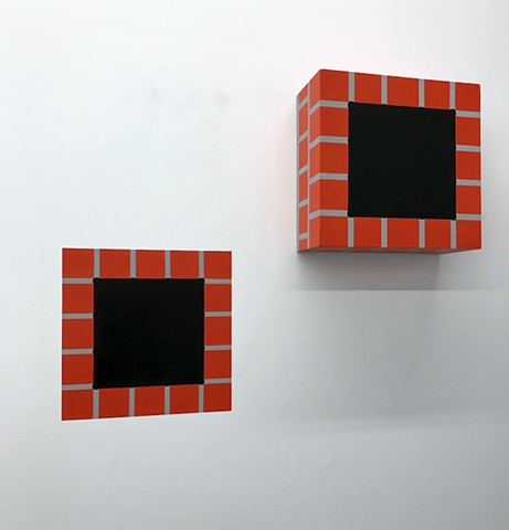 CHIMNEY HOLE (2 PART)
latex & acrylic on wood + acrylic on wall
14”x14”x6” sculpture + one 14”x14” wall painting
2019