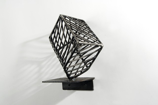 welded steel, house, wall-mounted sculpture, small-scale