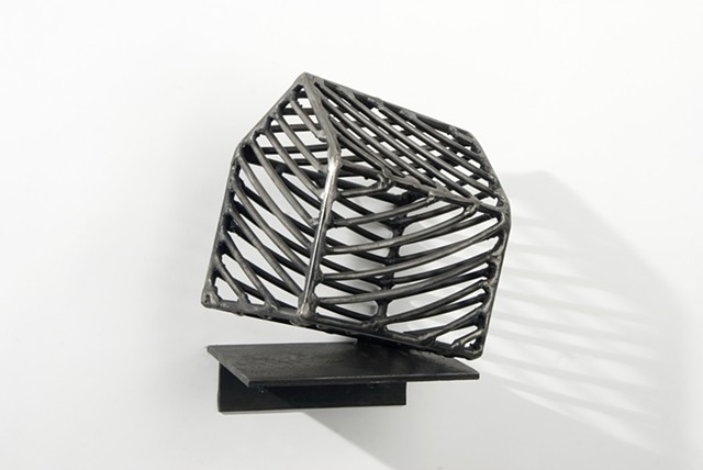 welded steel, house, wall-mounted sculpture, small-scale