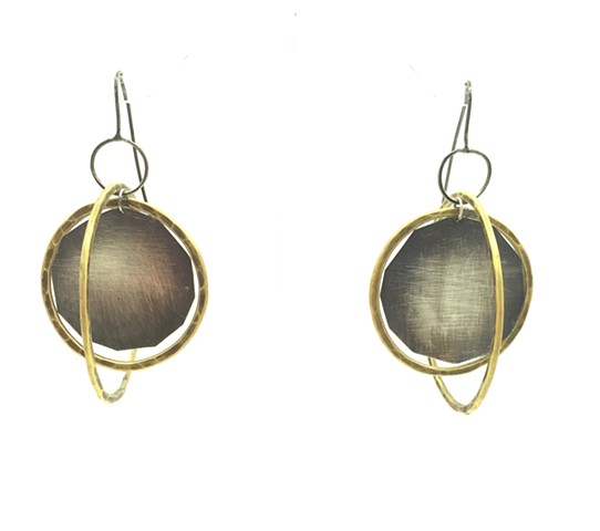 eclipse earring, silver, brass, di luce design, modern jewelry, Seattle made, meaningful art