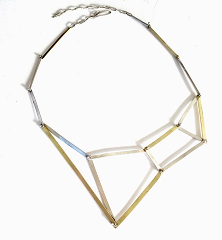 angular necklace, kinetic, silver, brass, Seattlemade, Di Luce Design, modern, sculptural, 