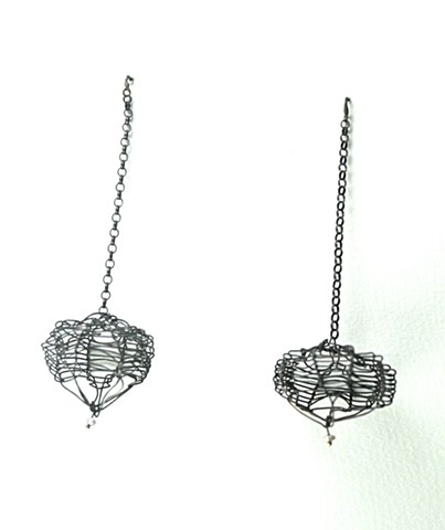 E-WITH oxidized silver wire earring by Jennifer Bennett