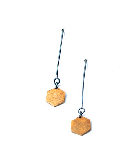 E-HEXDANG hex dangle earring--oxidized brass & silver