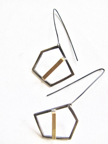 earring pentagon silver oxidized brass geometric dilucedesign stylish  