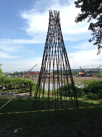 Fish Trap Sculpture: Duwamish Revealed, bamboo, sisal, site-specific art