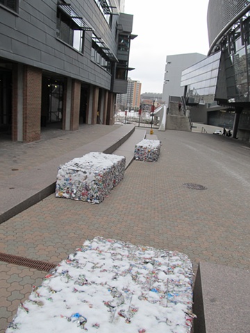 EcoArt Trash Crushed Aluminum Bales Upcycled Installation recycling  Detritus Sculpture Ecology