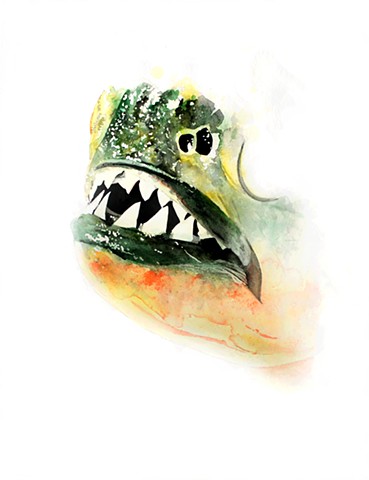 piranha watercolor painting by Corbett Sparks