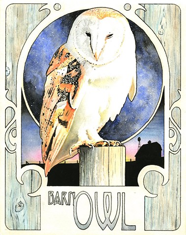 Barn Owl watercolor painting by Corbett Sparks