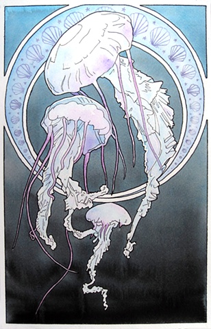art nouveau jellyfish by Corbett Sparks
