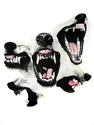 Wolves with fangs watercolor painting by Corbett Sparks