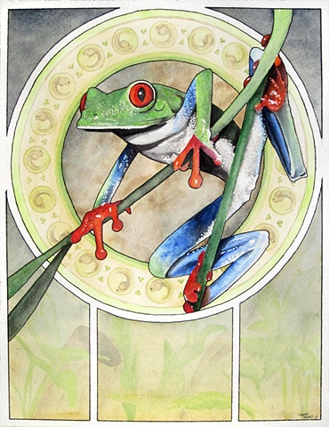 art nouveau treefrog painting
