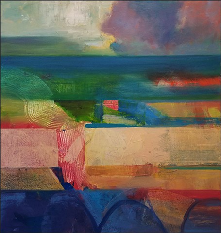 abstract, oil painting, oil on board, level_lines, seascape, colorful