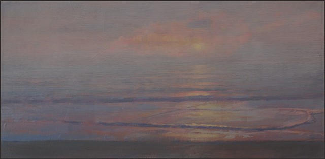 realist, fog, sunset, ocean, sea, water, horizon, reflections, painterly, nature, waves