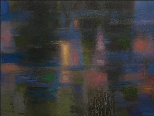 oil, reflections, trees, ice, nature, dark, blues, abstract