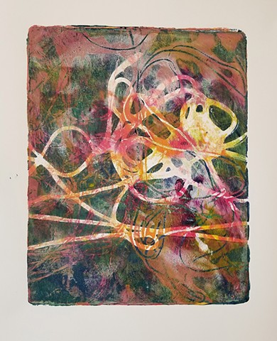 acrylic, abstract, work on paper, monotype, gel plate, gelli