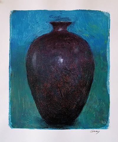 acrylic, abstract, work on paper, monotype, gel plate, gelli, vessel, vessel_form