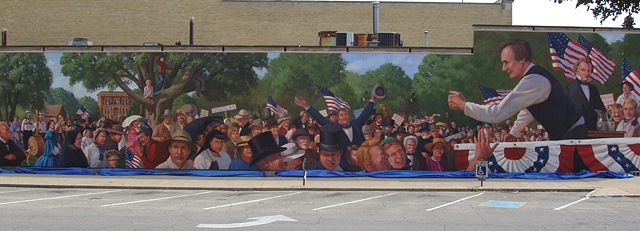 Mural, exterior mural, historical, illustration, speech, large crowd