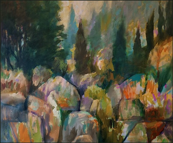 oil_painting, realist, landscape, painterly, impressionist, trees, semi-abstract