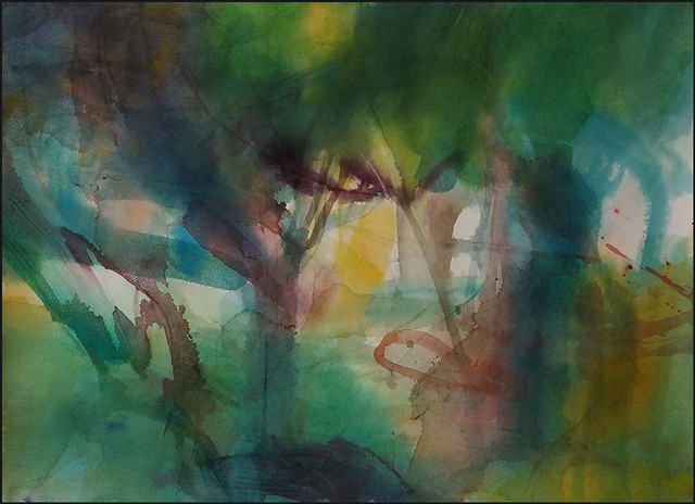 watercolor, abstract, contemporary_art, colorful, nature, fluid, energy, forest, woods, green