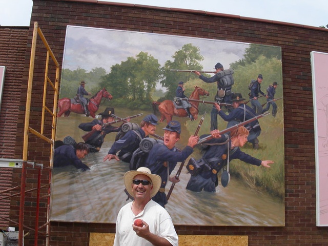 Mural, exterior mural, artist at work, historical illustration, Civil War