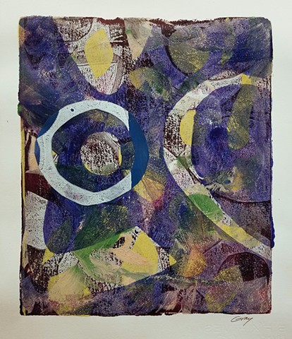 acrylic, abstract, work on paper, monotype, collage, gel plate, gelli