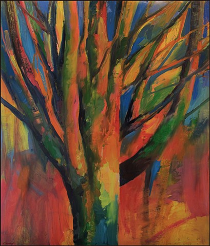 tree, abstract tree, colorful, painterly, contemporary art, large painting, expressionist, organic, nature