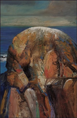 oil painting, abstract, representational, seascape, ocean, island, surreal, sunset, rocks, stone, contemporary art, painterly, brushstrokes, contemporary art,