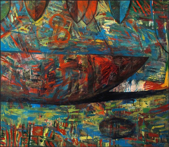 saturated color,  abstract, figurative, expressionist, boat, colorful