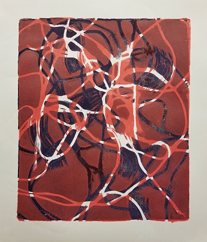 acrylic, abstract, work on paper, monotype, gel plate, gelli