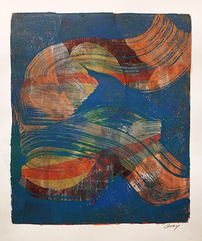 acrylic, abstract, work on paper, monotype, gel plate, gelli