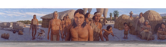 Mural, exterior mural, Indian village scene, California