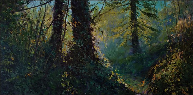 landscape, oil, trees, woods, sunlight, realist_painting, realism, oil_painting