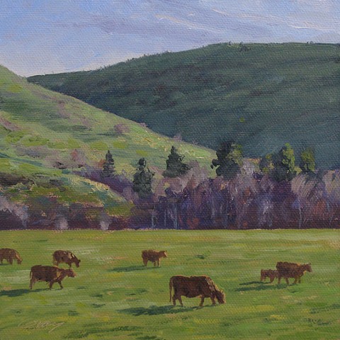 landscape, cows, cattle, springtime, small_art, small_painting