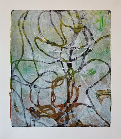 acrylic, abstract, work on paper, monotype, gel plate, gelli