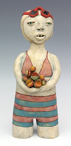 clay ceramic sculpture swimmer fruit by sara swink