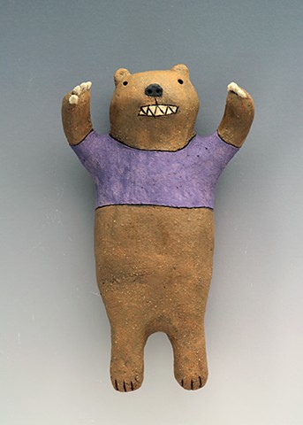 ceramic figure bear wall art pottery by Sara Swink