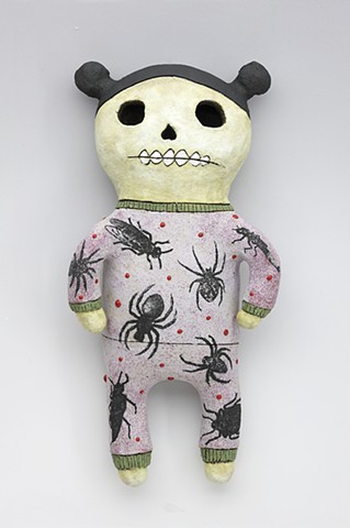 ceramic figure day of the dead spider pajamas pigtails skeleton by Sara Swink