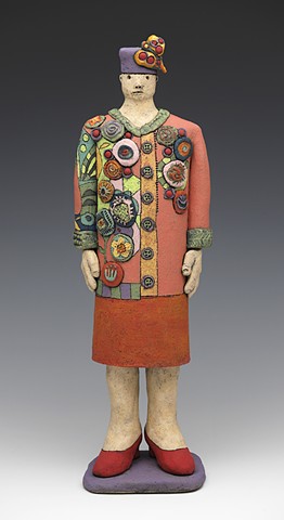 ceramic figure woman coat jacket hat heels by Sara Swink