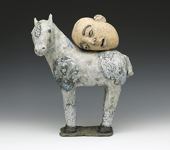 Crackle, horse, appaloosa, head, clay, pottery, sculpture