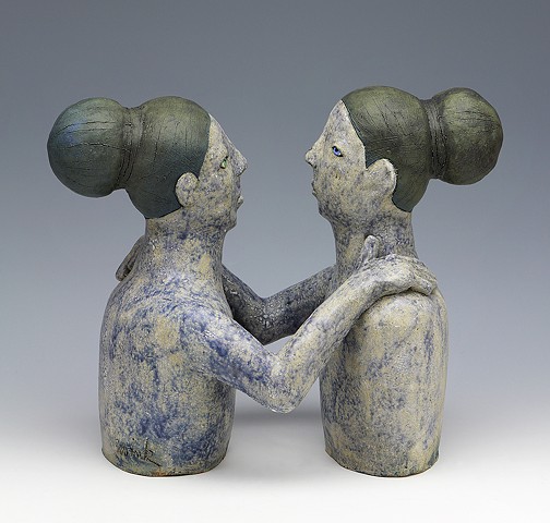 clay ceramic sculpture blue women woman by sara swink