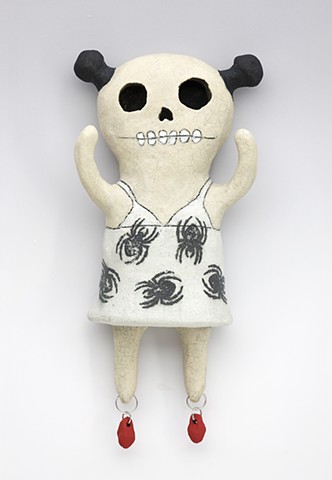 ceramic figure day of the dead spider dress blood pigtails skeleton by Sara Swink