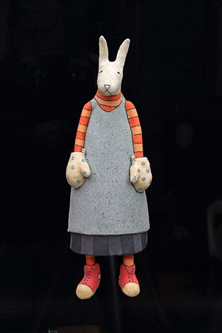 ceramic figure wall piece kanga rabbit by Sara Swink