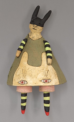 clay ceramic wall piece cat dress bandit hood red shoes by sara swink